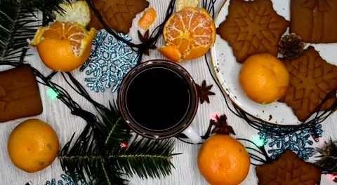 Christmas warming beverage coffee and christmas decoration at home lifestyle Stock Footage 145680980