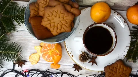 Christmas warming beverage coffee and christmas decoration at home lifestyle Stock Footage 145681136