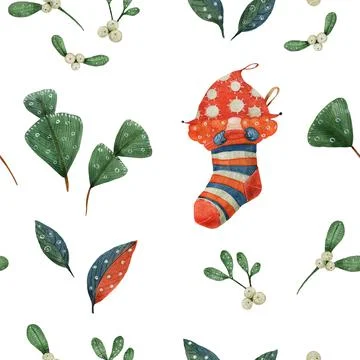 Christmas watercolor seamless pattern Stock Illustration