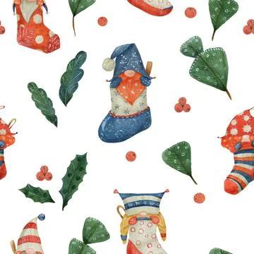Christmas watercolor seamless pattern Stock Illustration