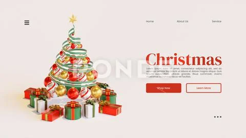 Christmas Web Page Template With Tree 3D Rendering Illustration PSD Template