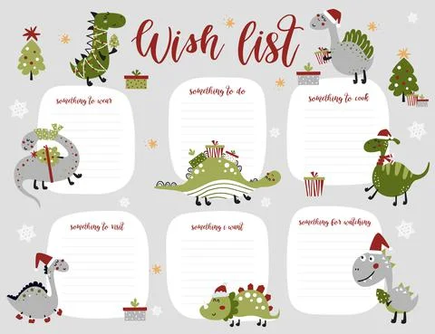 Christmas weekly planner page template with cute dinosaurs in cartoon style Stock Illustration