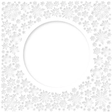 Christmas white snowflakes vector card (circle space for text) Stock Illustration