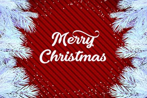 Christmas white tree branches on red background Stock Illustration