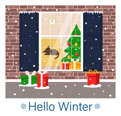 Christmas window in a brick wall Stock Illustration