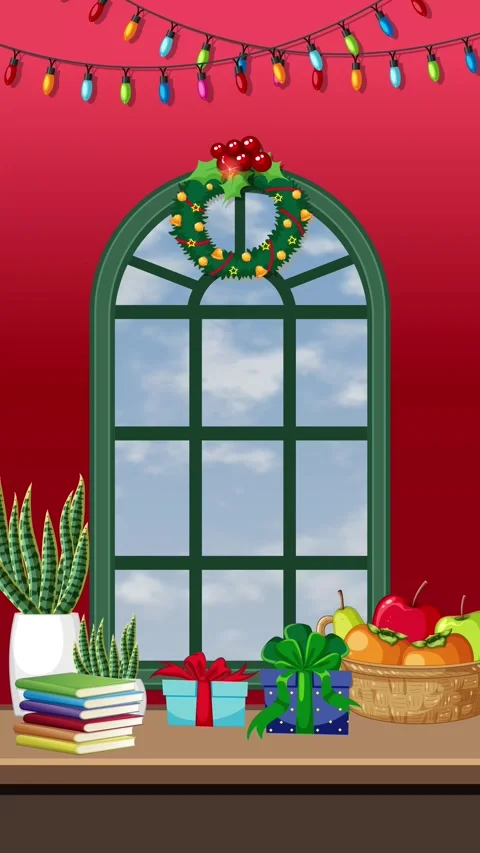 Christmas Window with Clouds Drifting Outside Seamless Loop Animation 動画素材 346116326