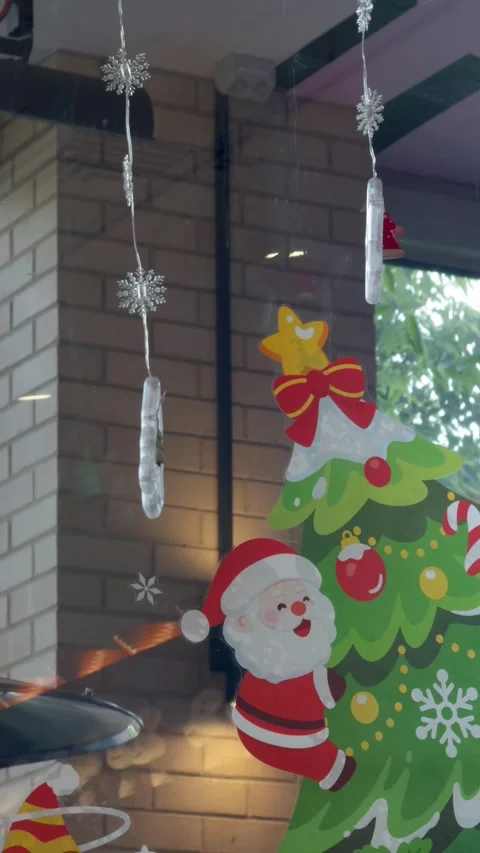 Christmas Window Decorations With Santa and Tree Stock-Footage 323493443