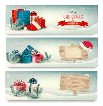 Christmas winter banners with presents. vector. Stock Illustration