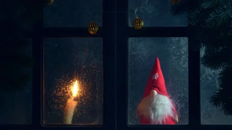 Christmas, winter composition. Christmas Gnome and Candle Stock Footage 222007689