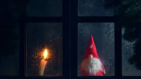 Christmas, winter composition. Christmas Gnome and Candle Stock Footage 222007709