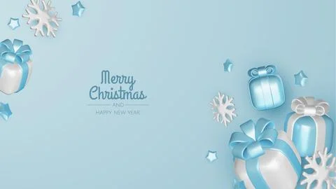 Christmas winter festive composition. Colorful Xmas background realistic 3d Stock Illustration