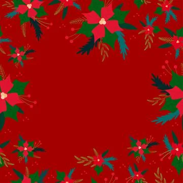 Christmas winter flowers. Seamless pattern on a red background. Stock Illustration