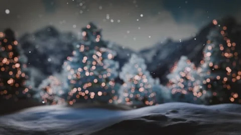 Christmas Winter Forest Background with Falling Snow, Twinkling Lights  Fes.. Stock-Footage 323295042