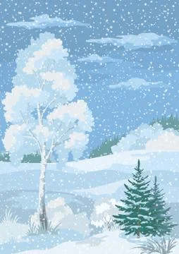 Christmas Winter Forest Landscape Stock Illustration