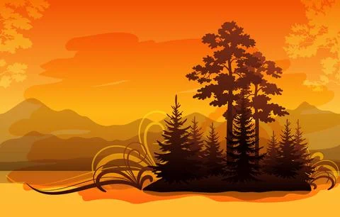 Christmas Winter Forest Landscape Stock Illustration