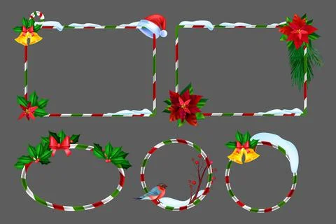 Christmas winter frame set, vector holiday x-mas border kit 스톡 일러스트