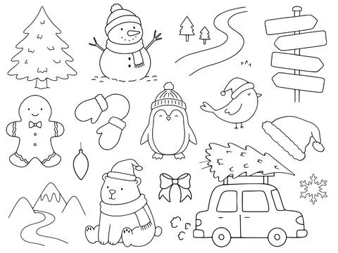 Christmas winter holiday doodle elements collection Illustration