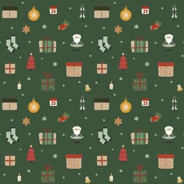 Christmas winter holiday seamless pattern with festive elements Stock Illustration