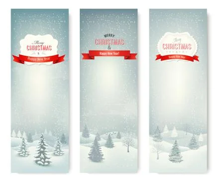 Christmas winter landscape banners. vector Stock Illustration