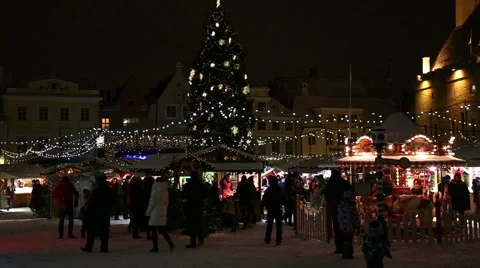 Christmas winter market in Tallinn, Estonia Stock Footage 59804152