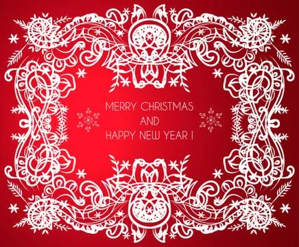Christmas winter pattern drawn on red background. Use for postcards, greeting Stock Illustration