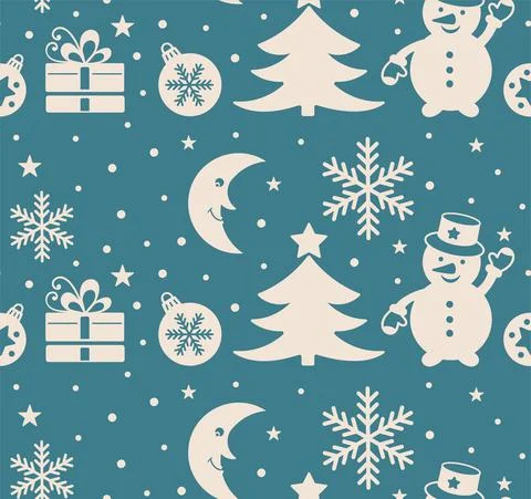 Christmas winter pattern. Snowman and gifts vector illustration Stock Illustration