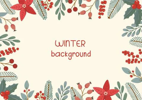 Christmas winter rectangular frame on white background in flat vector style. Stock Illustration