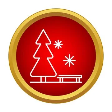 Christmas winter tree and bench in snowy park icon Stock Illustration