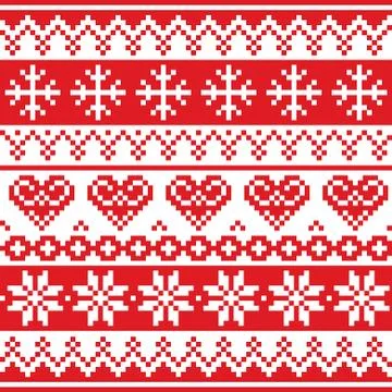 Christmas, winter vector seamless pattern, cross-stitch Scandinavian Stock Illustration