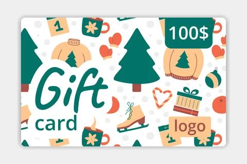Christmas wintertime pattern gift voucher template for shop. Holiday presen.. Stock Illustration