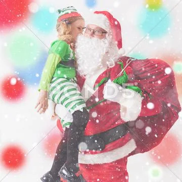 Christmas Wish 2016. Santa Claus And Little Girl. Telling Wishes