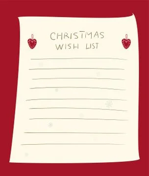 Christmas wish list page template. Hand drawn graphic for Christmas Stock Illustration