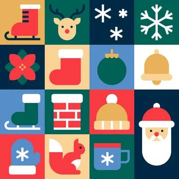 Christmas Wrapping Paper with Festive Patchwork of Holiday Icons Stock Illustration