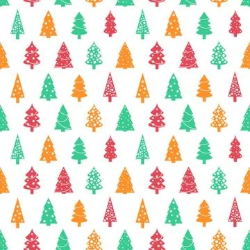 Christmas wrapping paper pattern - seamless Christmas tree background vector. Stock Illustration