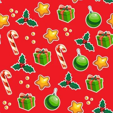 Christmas wrapping paper with seamless pattern. Vector illustration. Stock Illustration