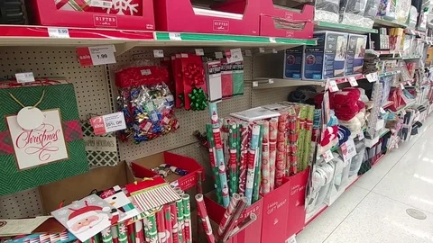 Christmas Wrapping Paper in Store Stock Footage 99430135
