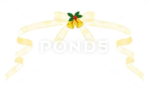 Christmas wrapping ribbon with holly, silver with gold lines and snowflakes  Illustration #252370036