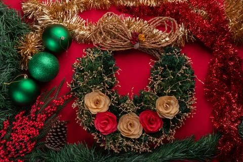 Christmas wreath and decor elements Stock Photos