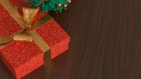 Christmas Wreath and Gift Boxes with Holiday Lights 3d render. Stock Illustration