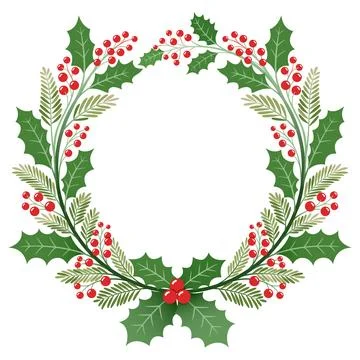 Christmas wreath berries cherry vector illustrations. Stock Illustration
