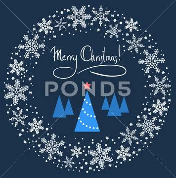 Christmas Wreath with Blue Tree and Red Star Stock Illustration