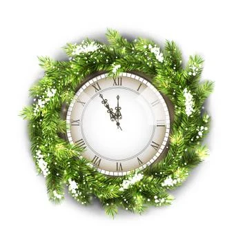Christmas Wreath with Clock Stock Illustration