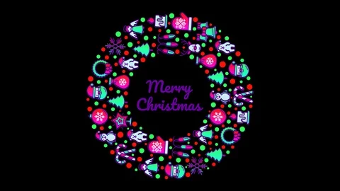 Christmas wreath with cute thin line icons rotates round. Stock Footage 99146827