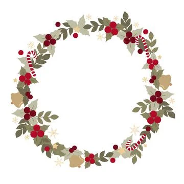 Christmas wreath with different elements. Cute hand drawn illustration. 스톡 일러스트