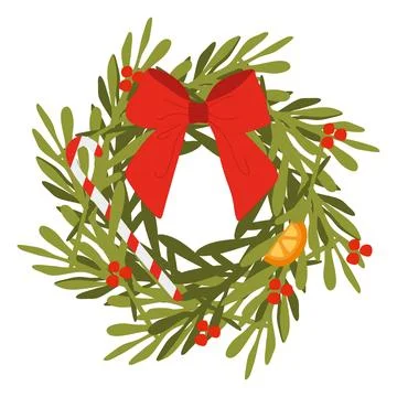 Christmas wreath Flat style Vector illustration isolated on white background. Stock Illustration