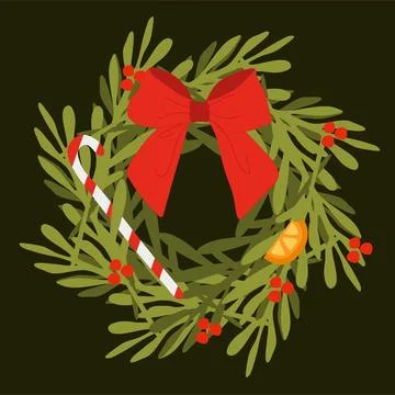 Christmas wreath Flat style Vector illustration. Isolated Holiday Design elem Stock Illustration