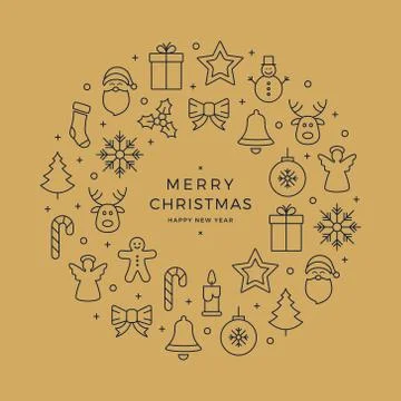 Christmas wreath icons elements circle golden background イラスト素材