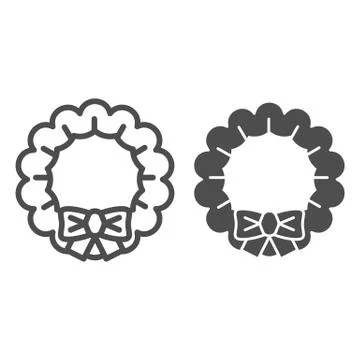 Christmas wreath line and solid icon. New year eve fir-tree branch decoration 库存插图