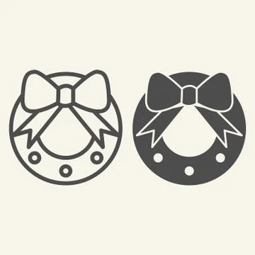 Christmas wreath line and solid icon. Winter faithful bouquet outline style Illustrazione stock