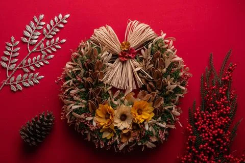 Christmas wreath with natural elements Stock Photos
